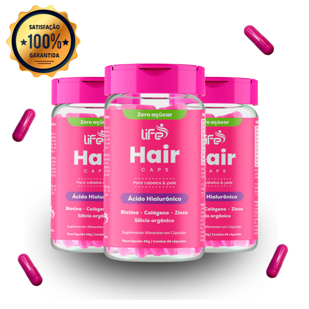 Kit 3 Life Hair Caps Tratamento para queda de cabelo Life Suplementação