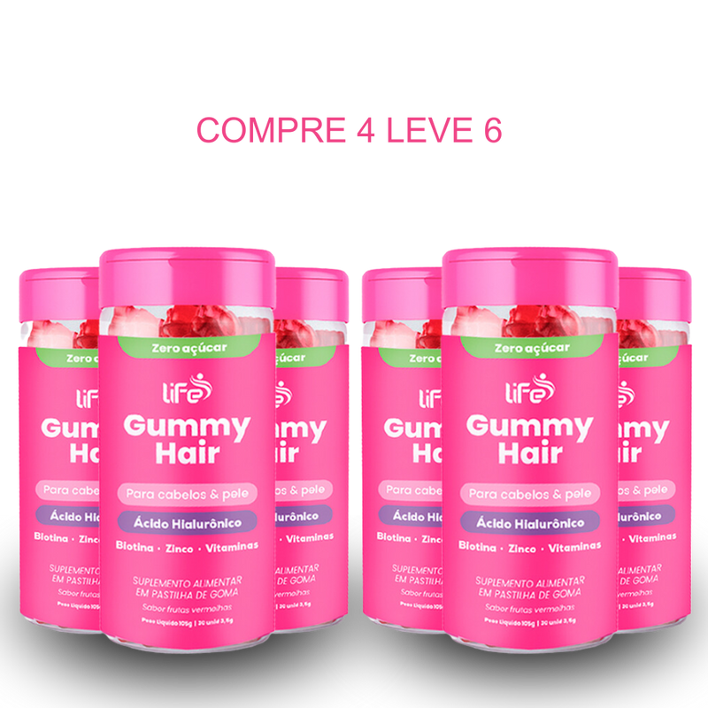 Leve 6 Pague 4 | tratamento Life Gummy Hair | Vitamina para cabelo, pele e unhas